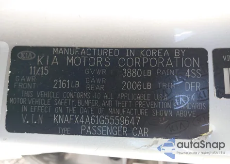 2016 Kia Forte Lx из США, поврежденный, VIN KNAFX4A61G5559647